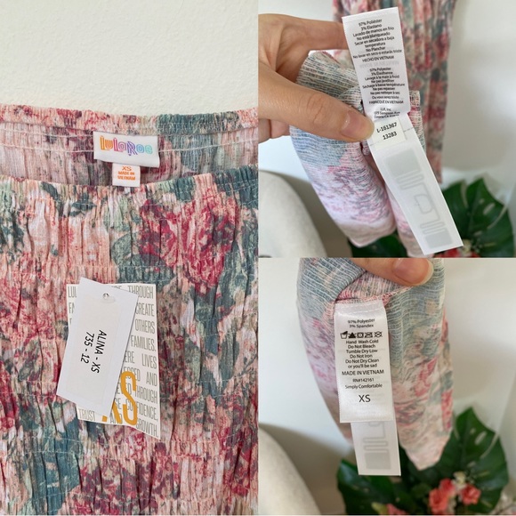 NWT LuLaRoe Alina Floral Smocked Puff Sleeve Nap Dress w Pockets | Pink Pastel - Picture 12 of 14